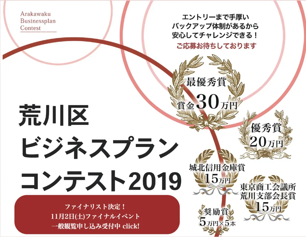 荒川区ビジネスプランコンテスト2019 ファイナルに登壇が決定